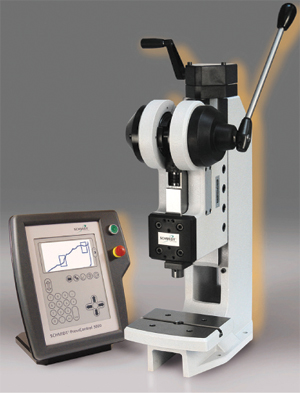 Manual toggle press with electronic stroke and process control