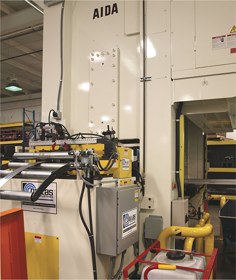 Noting that the feeder on its 600-ton press line has had some overheating issues when dealing with higher strength steels, ATD’s Bennett says that the new line has the right gear ratio and motor capacity (20-hp motor with AC variable-frequency drive) to handle heavy-gauge high-strength work.