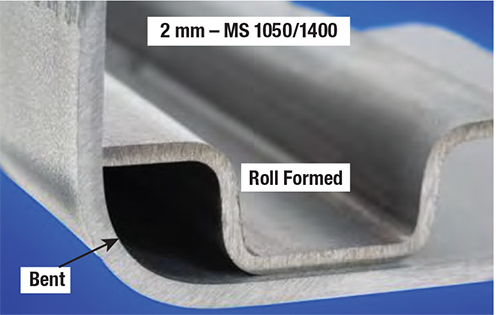 Fig. 9—For martensite, the smallest bend radius is achieved by rollforming—not by a traditional stamping press.