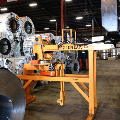 Custom Forklift Attachment Unloads Coils at Stamping Plant